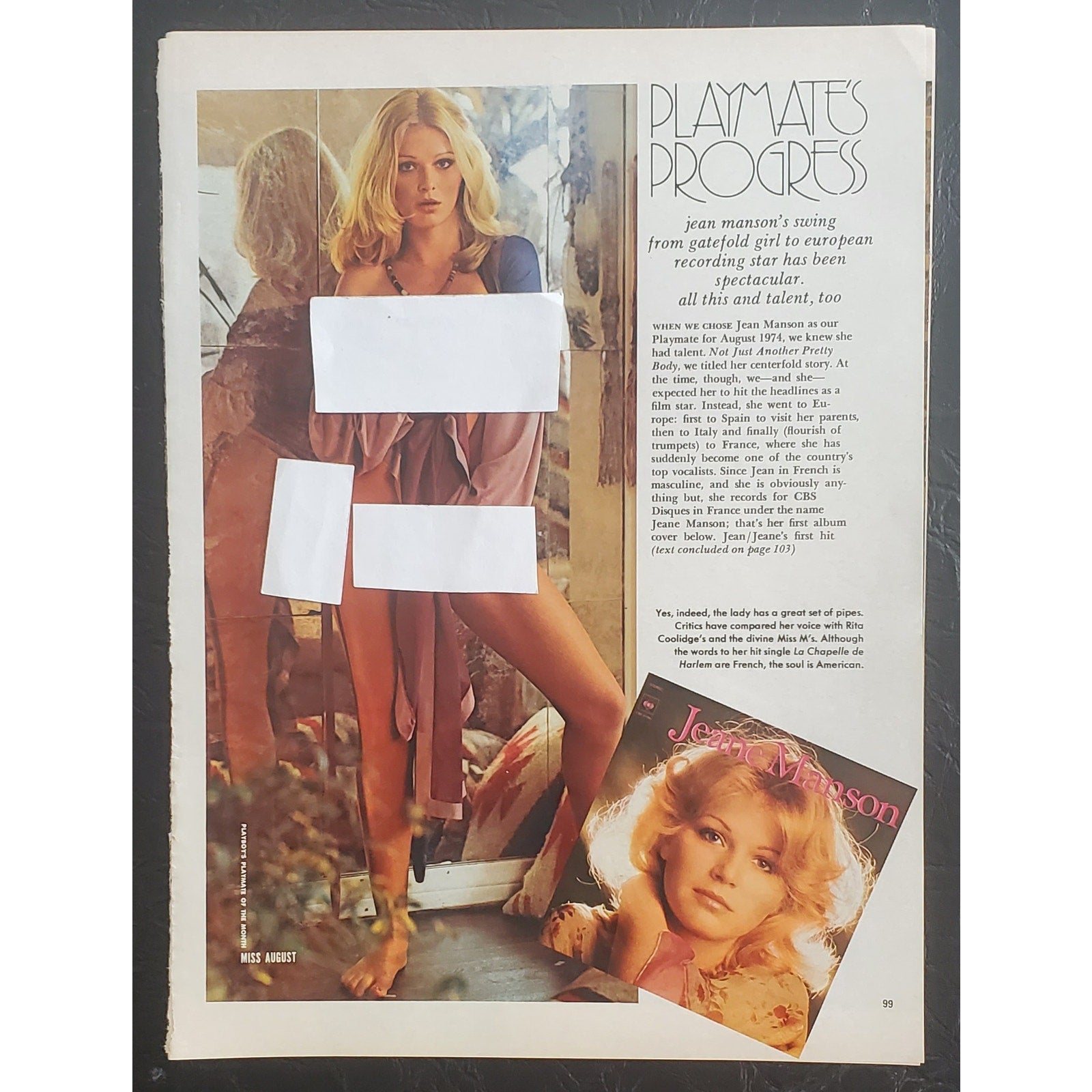 Playboy PICTORIAL ONLY - JEAN MANSON "PM Progress"    Sept, 1977    5 Pages