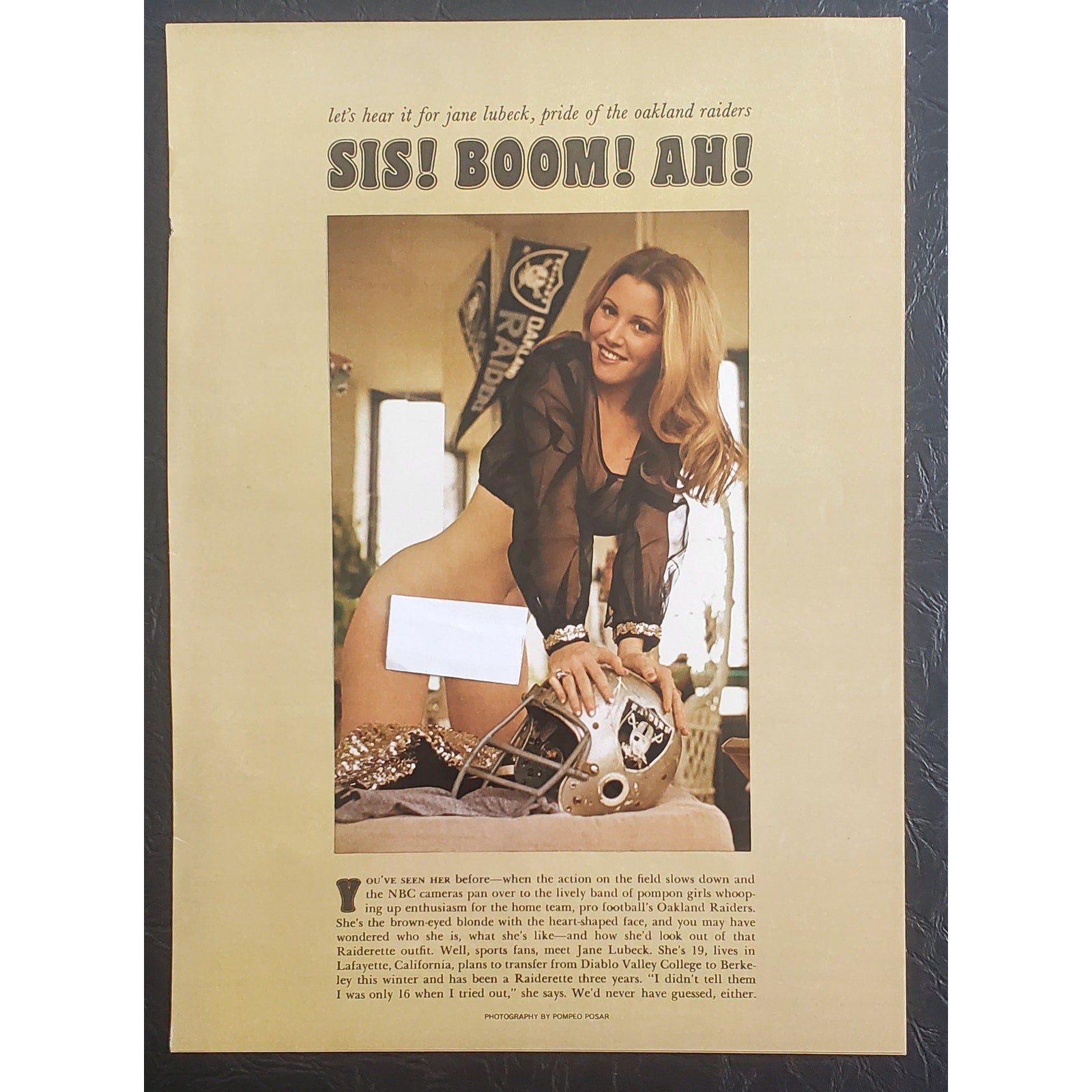 Playboy PICTORIAL ONLY - Raiders CL JANE LUBECK    September, 1974    5 Pages